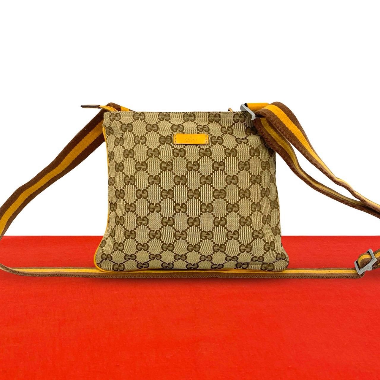 極 美品 GUCCI グッチ GG 柄 キャンバス レザー 本革 ショルダーバッグ