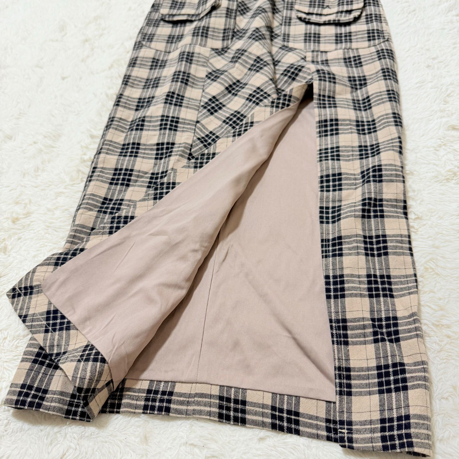 新品　andmary Anna check skirt M ベージュ ANDMARY アンドマリー Anna check long skirt Anna check アンナ