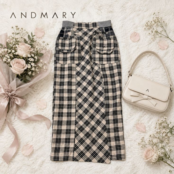 新品　andmary Anna check skirt M ベージュ ANDMARY アンドマリー Anna check long skirt Anna check アンナ