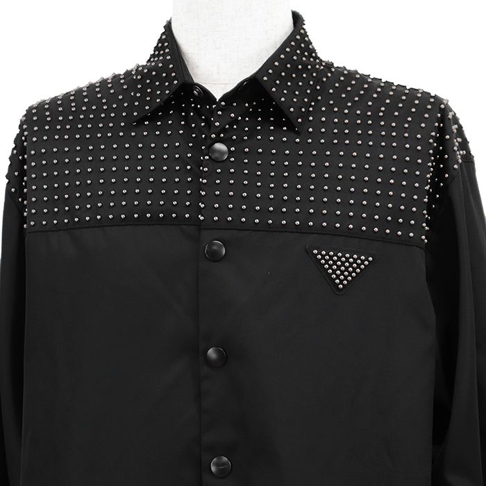 美品】PRADA プラダ スタッズ 長袖シャツ サイズ L メンズ リナイロン