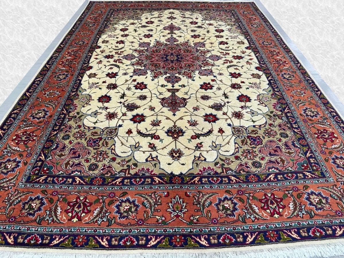 ペルシャ絨毯 タブリーズ産 ウール 手織り カーペット 293×205cm 美品