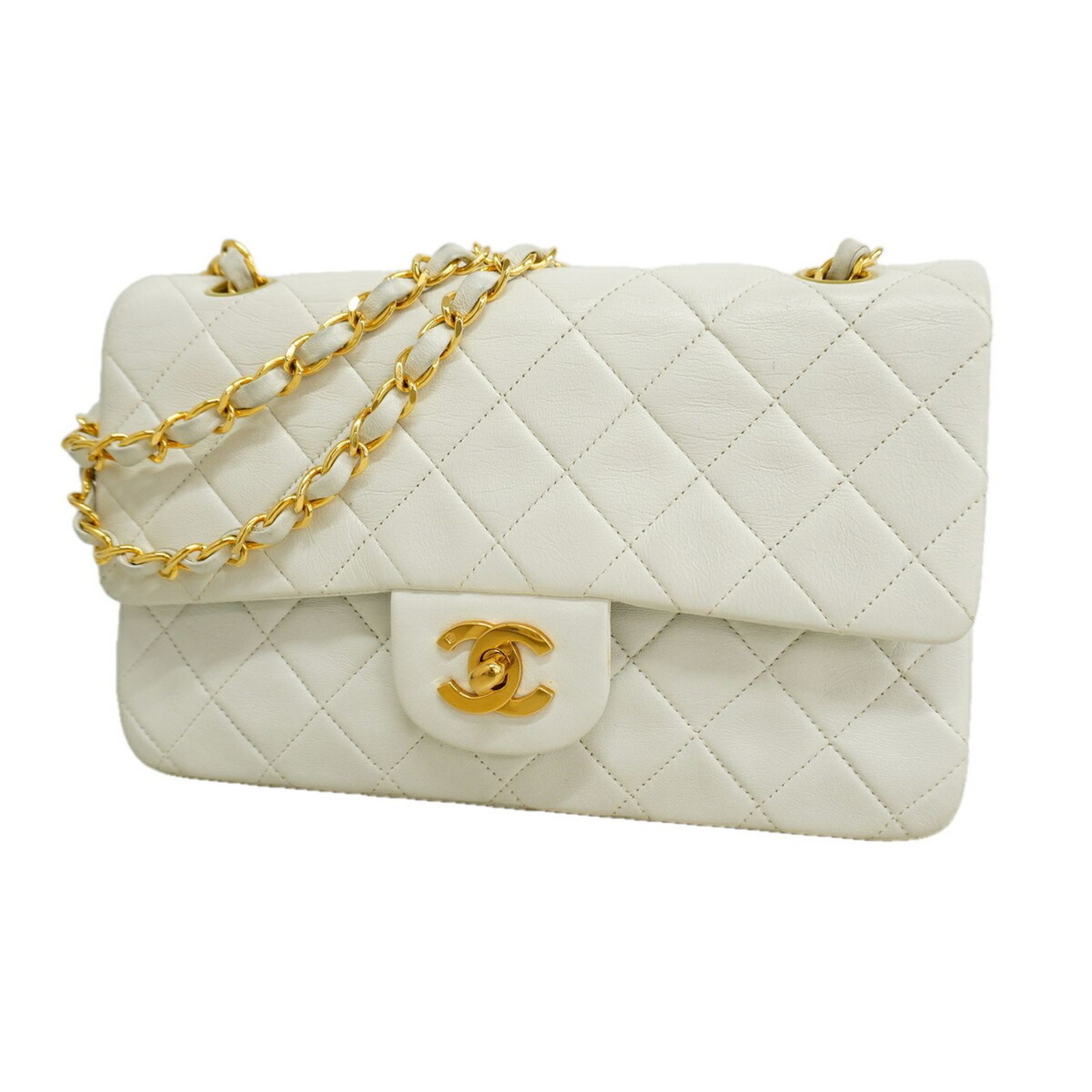 シャネル(Chanel) シャネル ショルダーバッグ マトラッセ Wフラップ Wチェーン ラムスキン ホワイト レディース P3649299