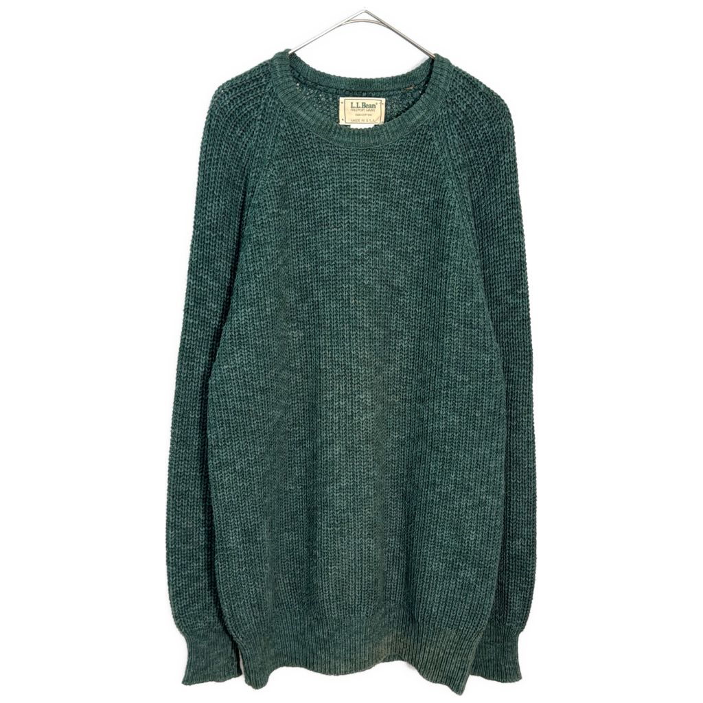80年代 USA製 L.L.Bean / エルエルビーン コットンニットセーター アウトドア グリーン (メンズ L) 中古 古着 Z1928