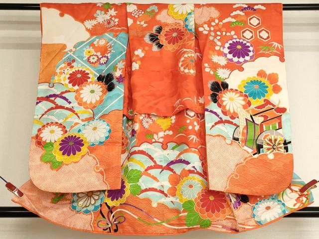 平和屋着物[]七五三　女の子　３歳　祝着　三つ身　刺繍　御所車花文　金糸　金彩　洗える着物　AABK9235ja 15,392円