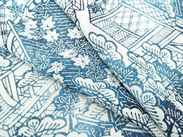 平和屋着物＊夏物　小紋　絽　藍　型染め　風景文　正絹　逸品　CABK9565th 25,272円