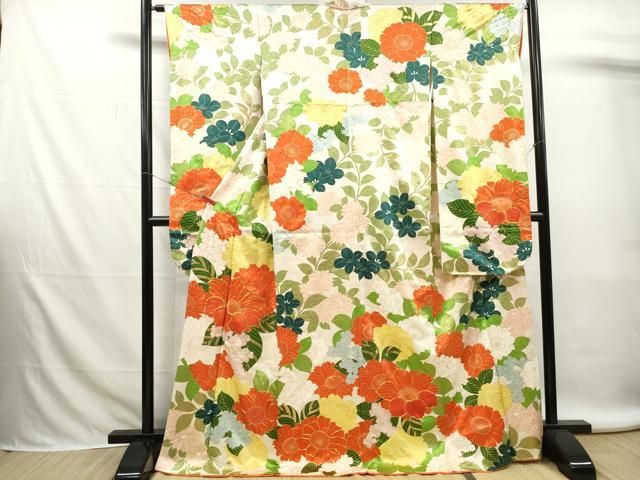 平和屋着物□豪華振袖 駒刺繍 枝花文 金彩 正絹 逸品 DABK6289qa
