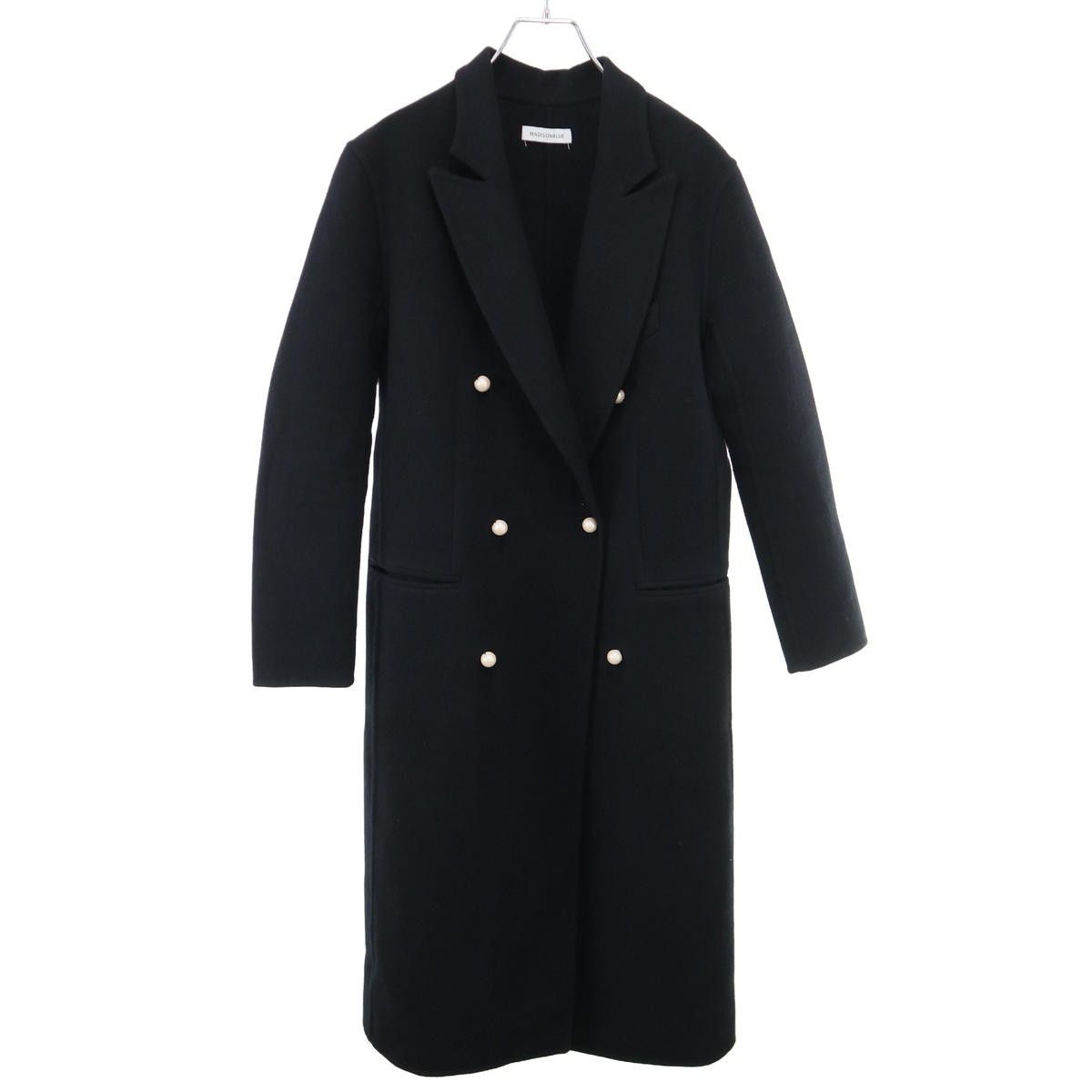 MADISON BLUE ウエストベルト付き ブラックロングコート MADISON BLUE マディソンブルー PEARL CHESTER COAT MELTON パール