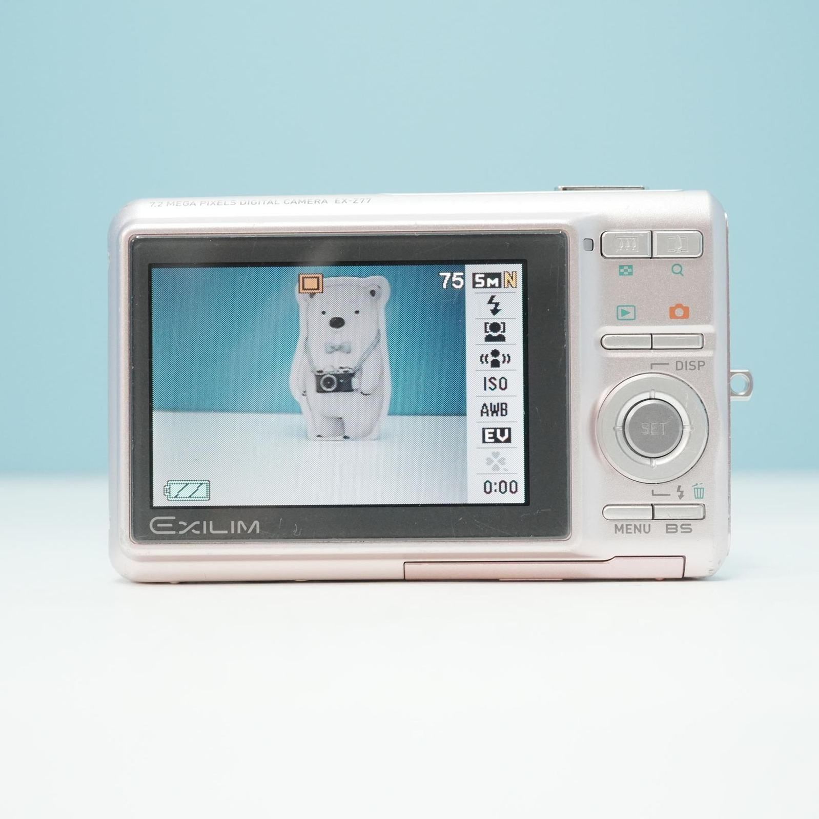 【美品】【スマホ転送OK】カシオ CASIO EXILIM EX-Z77 水色 CASIO EXILIM EX-Z77 デジカメ スマホ転送OK フルセット シロクマ