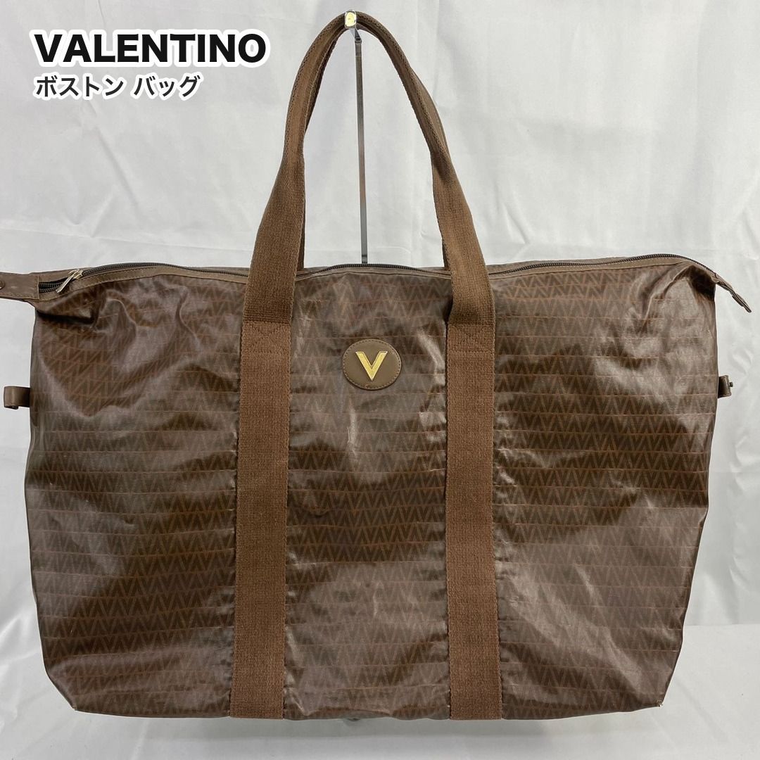 VALENTINO ヴァレンティノ Vロゴ ボストンバッグ トート ブラウン 大