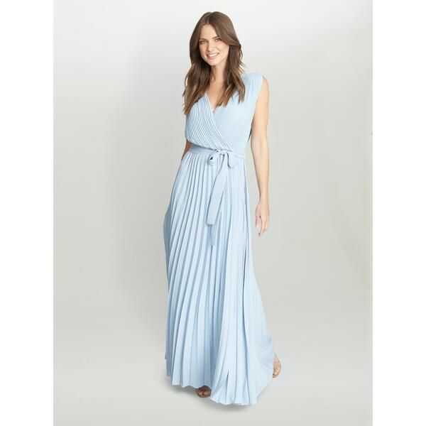 ジーナバッコーニ レディース トップス ワンピースカート マキシ Gina Bacconi Chelsey Maxi Dress With Pleat Skirt Light Blue ブルー