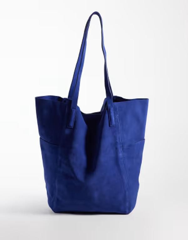 マンゴ レディース バッグ スエード レザー Mango 100 leather suede slouchy tote bag in electric blue ブルー