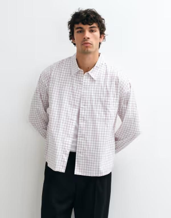 ジャック アンド ジョーンズ メンズ トップス シャツ Jack Jones grid plaid long sleeve shirt Sno white ホワイト