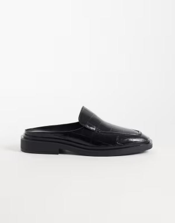 カルバンクライン レディース シューズ サンダル レザー Calvin Klein leather square toe mule with croc embossment Black ブラック