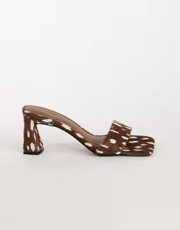 トップショップ レディース シューズ サンダル プリント レザー ヒール Topshop Nela mid heel mule deer print hair on realeather CHOC D