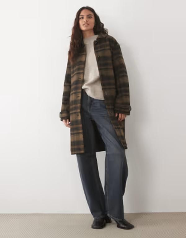 ジェイディーワイ レディース アウター コート JDY longline coat checks Chocolate Brown ブラウン