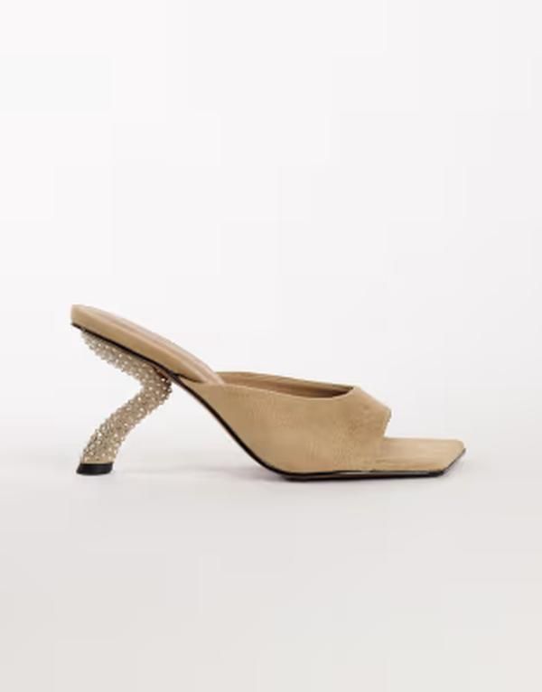 トップショップ レディース シューズ サンダル ヒール Topshop Octavia strappy high diamante heel sandal in taupe トープ