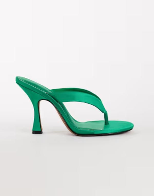 トップショップ レディース シューズ サンダル サテン ヒール Topshop Nina toe thong heeled sandal satin DARK GREEN グリーン