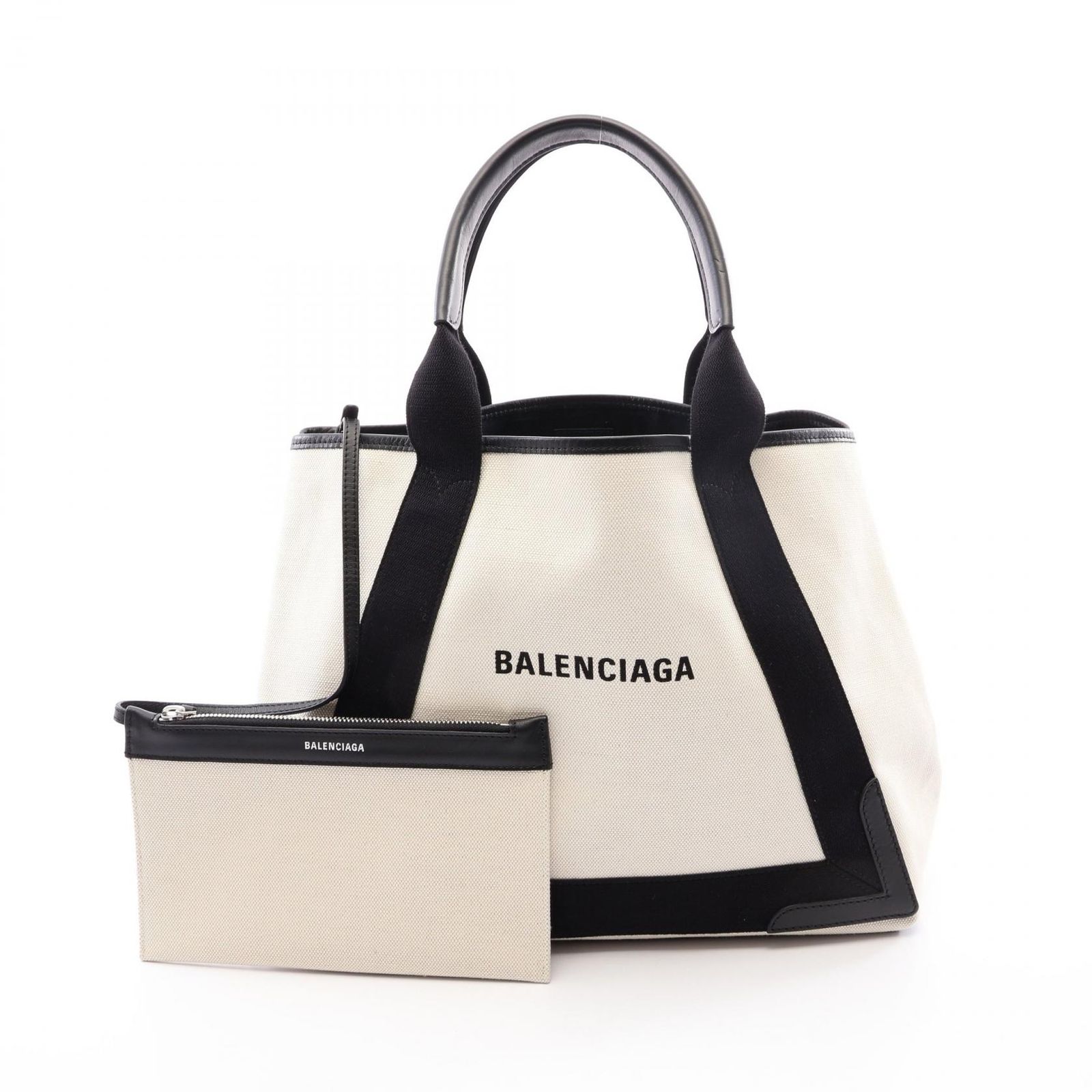 バレンシアガ BALENCIAGA トートバッグ NAVY CABAS NEW M ネイビーカバ 581292 ブラック/アイボリー キャンバス レザー ネイビーカバ ミディアム レディース Used A