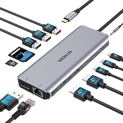 MOKiN USB Cドッキングステーション type c ドッキングステーション3画面出力【2*HDMI+DP】13 in 1usb c ハブ アルミ製良好な放熱性 100W電力出力 6*USBポート & 1000MbpsRJ45 & 3. 0e9fa477