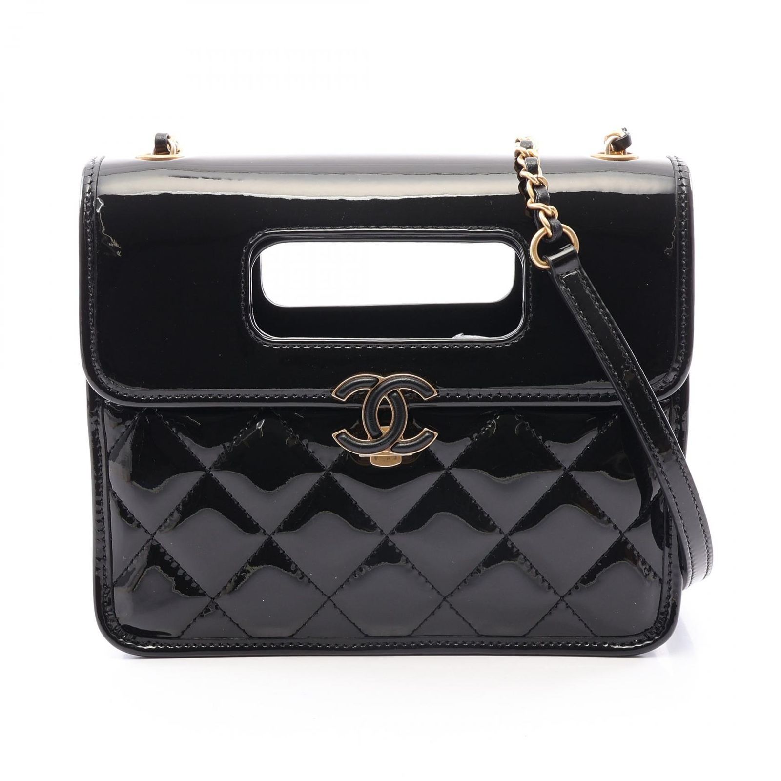 シャネル CHANEL ショルダーバッグ マトラッセ トップハンドル ミニ フラップバッグ 2WAY AS4025 B10887 94305 ブラック パテントレザー マトラッセ トップハンドル ミニ フラップバッグ