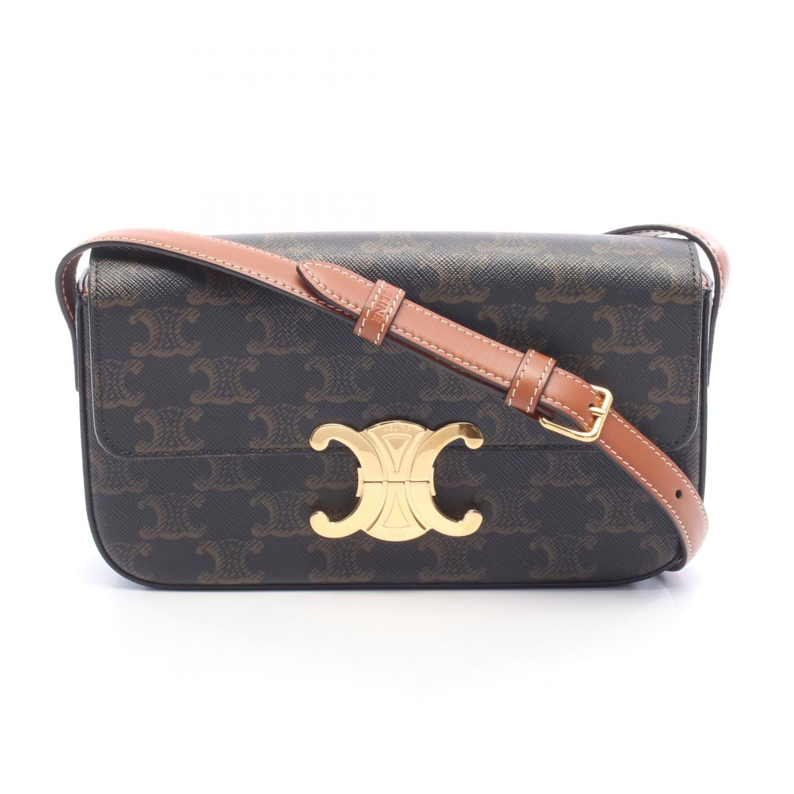 セリーヌ CELINE ショルダーバッグ クロード トリオンフ ブラウン/ブラック PVCコーティングキャンバス レザー トリオンフ クロード レディース Used A