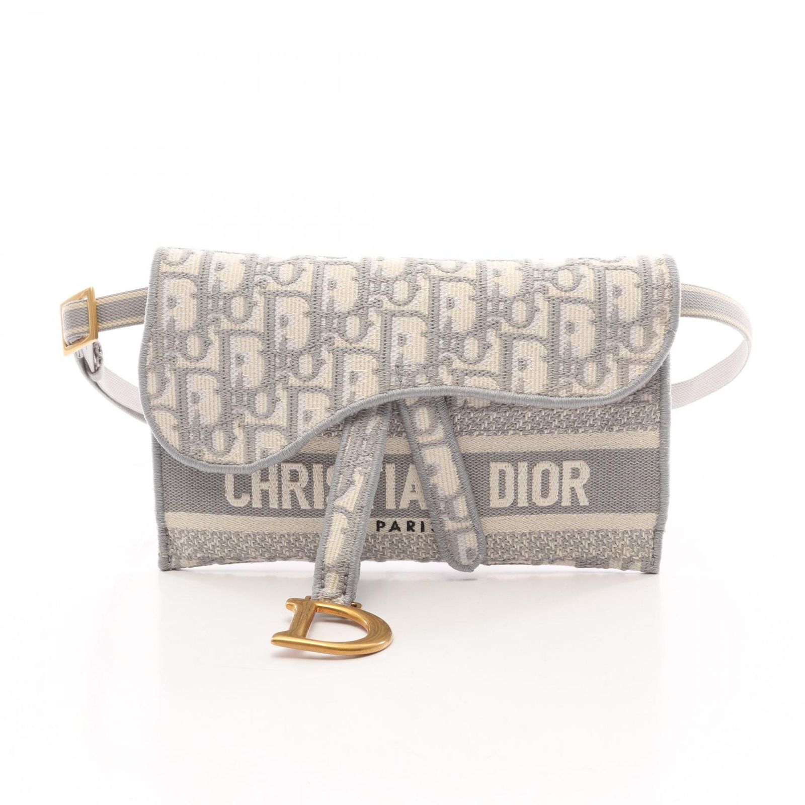 ディオール Dior ウエストバッグ ボディバッグ サドル スリムポーチ オブリーク ライトグレー/アイボリー/ブラック キャンバス オブリーク サドル スリムポーチ