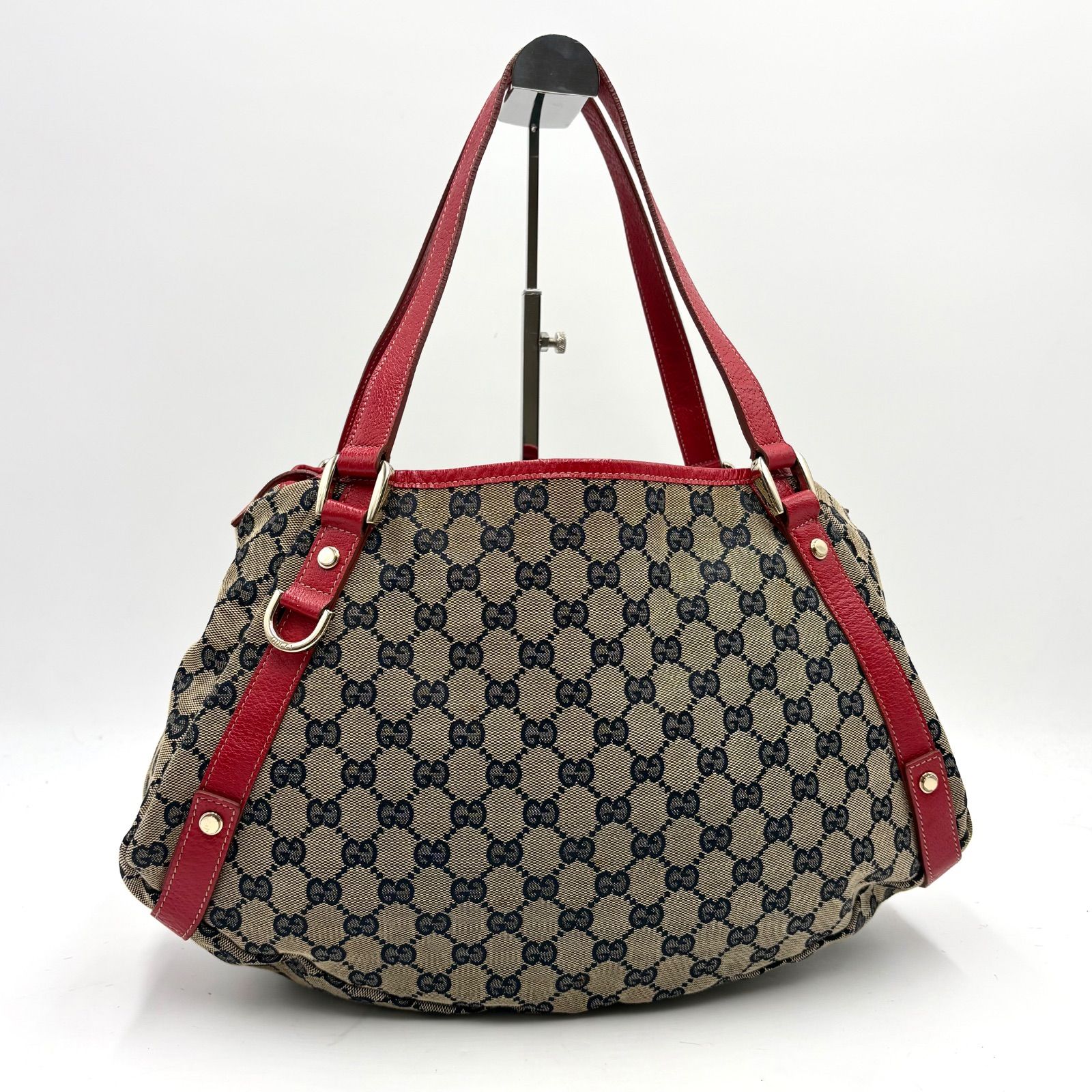 良品◎GUCCI グッチ アビー金具 GGキャンバス ショルダーバッグ トートバッグ レッド系 130736