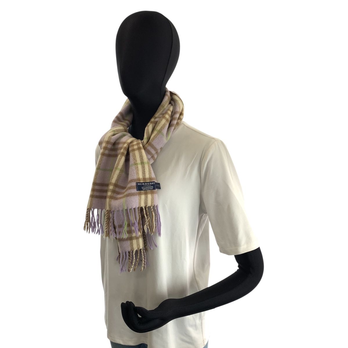 美品 BURBERRY バーバリー チェック柄 パープル マルチカラー カシミヤ