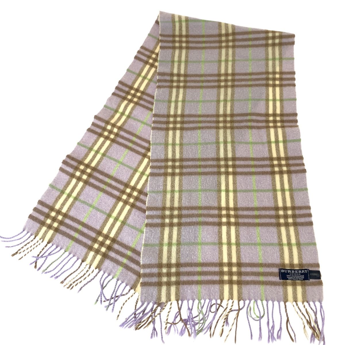 バーバリー　BURBERRY マフラー　カシミヤ100% チェック　紫 美品 BURBERRY バーバリー チェック柄 パープル マルチカラー カシミヤ