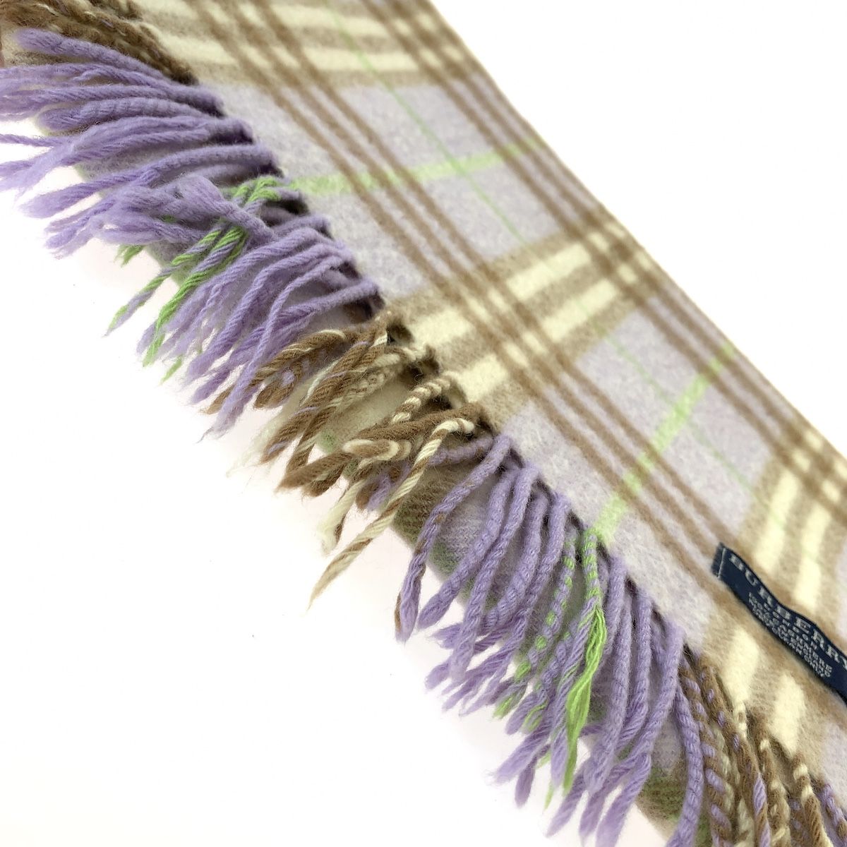 美品 BURBERRY バーバリー チェック柄 パープル マルチカラー カシミヤ