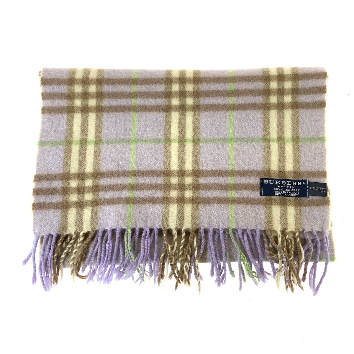 美品 BURBERRY バーバリー チェック柄 パープル マルチカラー カシミヤ