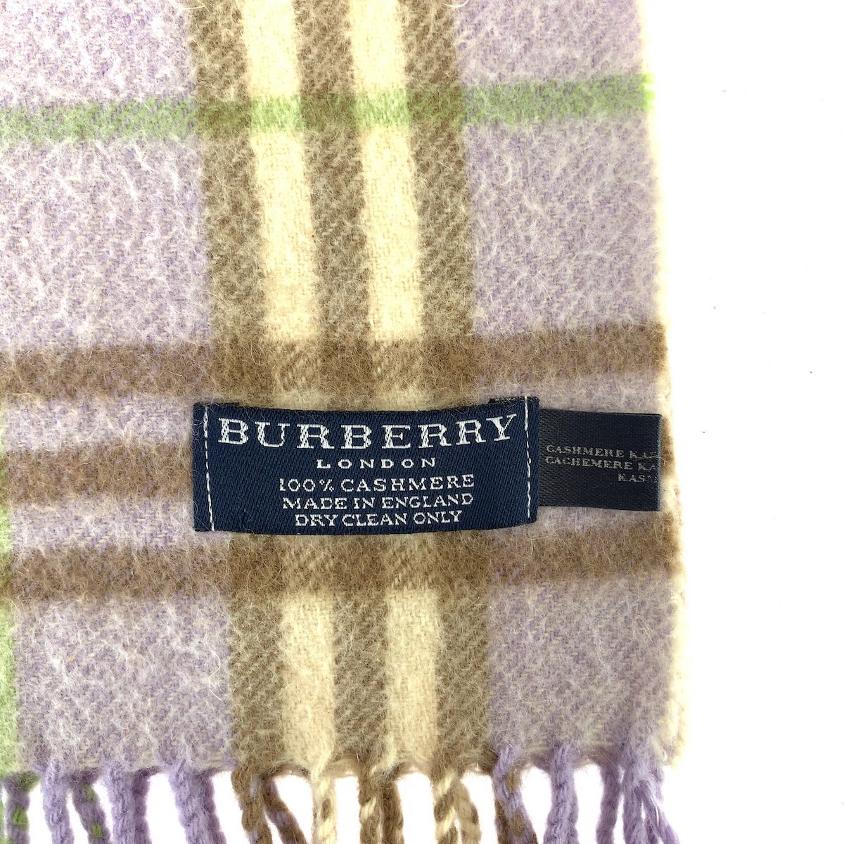 美品 BURBERRY バーバリー チェック柄 パープル マルチカラー カシミヤ