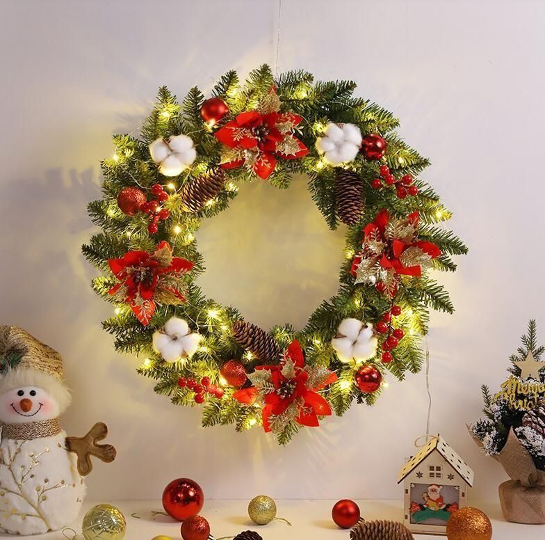 クリスマスリース 北欧 玄関 おしゃれ クリスマス飾り LED付き 花輪