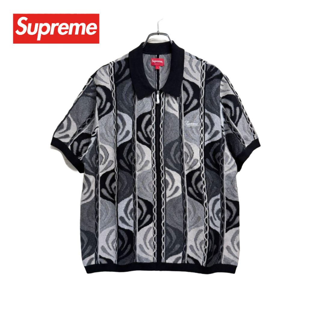 シュプリーム Abstract Textured Zip Up Polo Black アブストラクトテクスチャー ジップアップポロ - ブラック 【値下げ交渉歓迎】 20,736円