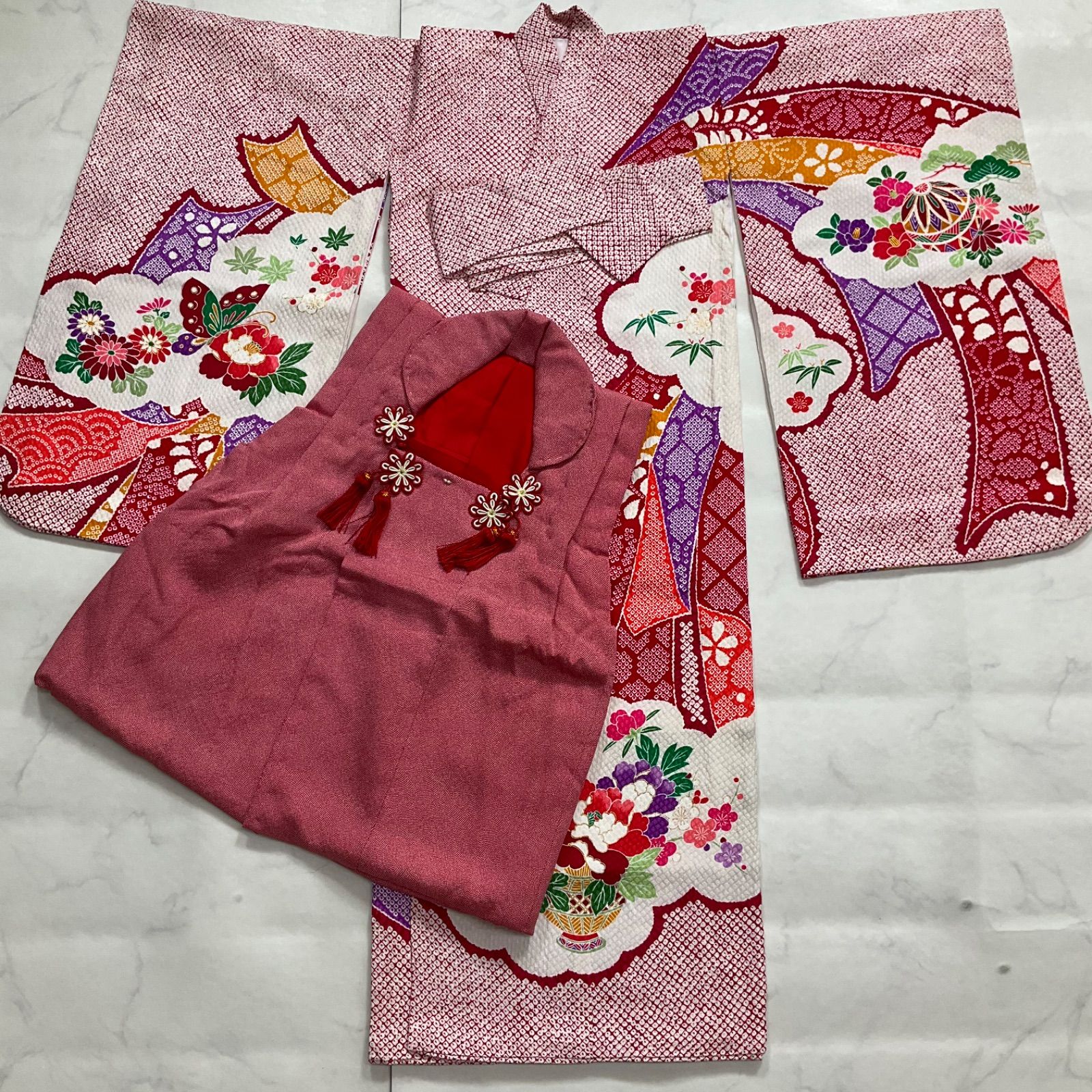 ◆kimono+one◆厳選◆美品◆3歳くらい用◆子供着物◆江戸小紋被布◆2点セット◆着物金駒刺繍総絞り染◆正絹◆七五三◆袷◆裄46肩丈92.5◆G545 24,413円