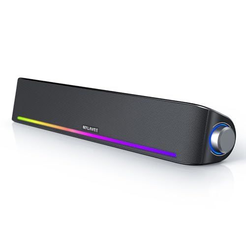 Nylavee PCスピーカー サウンドバー Bluetooth/AUX接続 4スピーカー LEDライト搭載 大音量 重低音 パソコン・ノートPC対応 スマートフォンに対応、パソコンスピーカー (LEDライト)t faeb7767