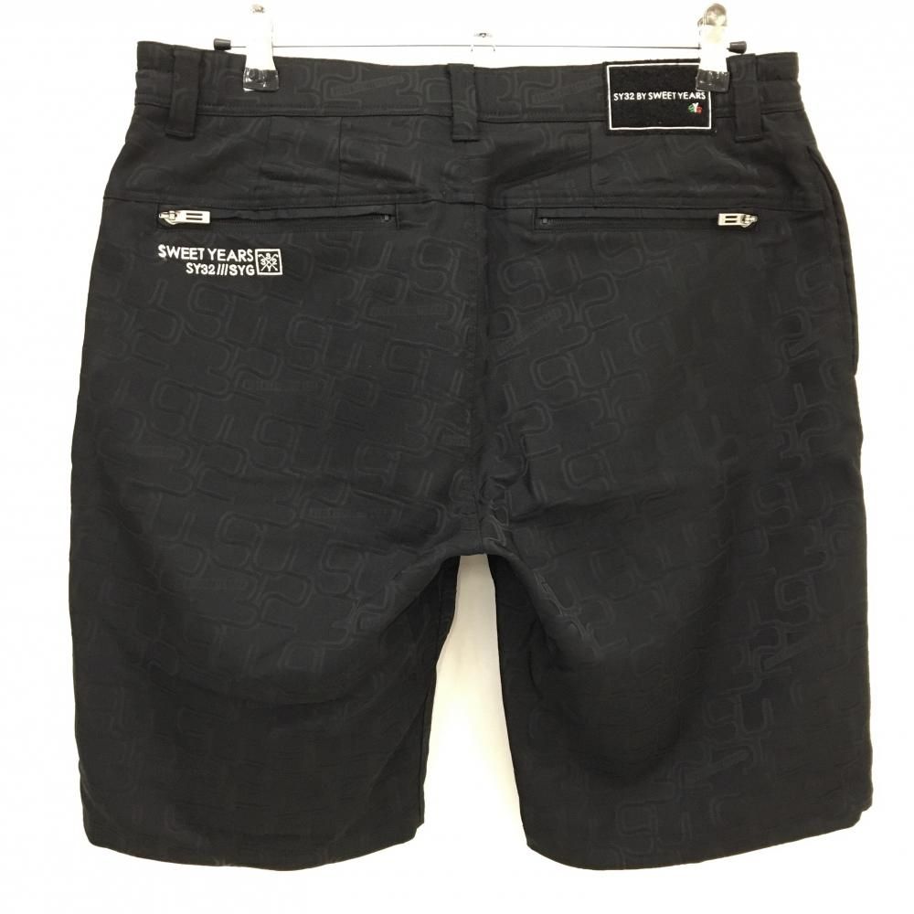 超美品】SY32 ハーフパンツ 黒 総柄 ロゴ刺しゅう白 メンズ XL ゴルフ