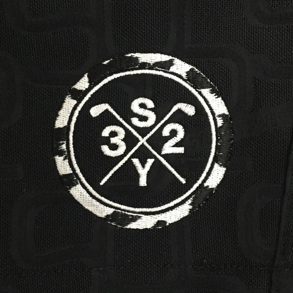 超美品】SY32 ハーフパンツ 黒 総柄 ロゴ刺しゅう白 メンズ XL ゴルフ
