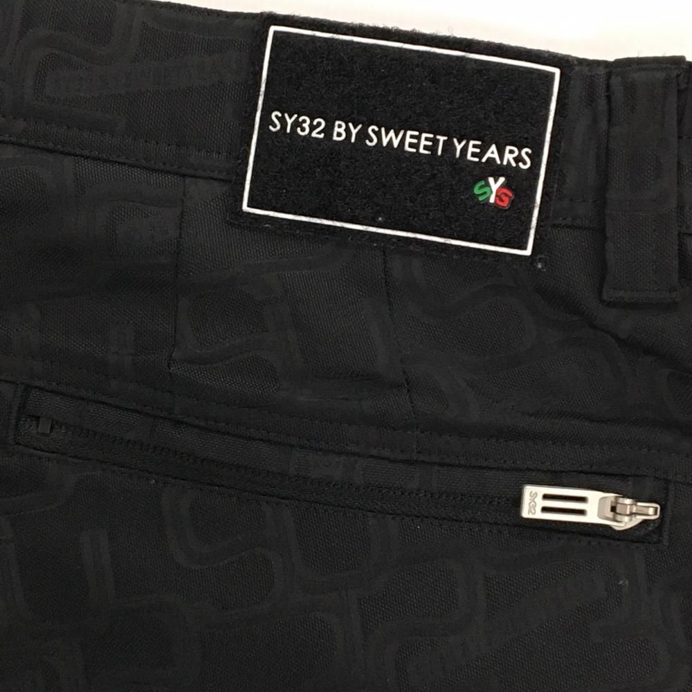 超美品】SY32 ハーフパンツ 黒 総柄 ロゴ刺しゅう白 メンズ XL ゴルフ