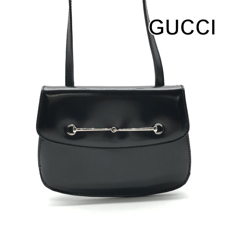良品 GUCCI グッチ ホースビット パテント レザー ヴィンテージ ミニ ショルダー バッグ 斜め掛け ブラック レディース ブランド 鞄 m15891