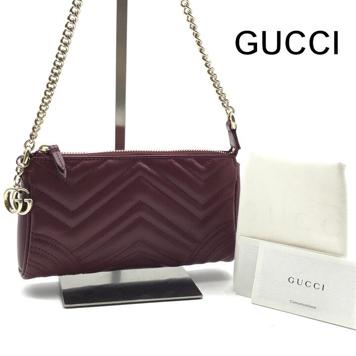 新品未使用 GUCCI グッチ チェーン ショルダー バッグ ポシェット GGマーモント レディース ブランド ファッション BAG ボルドー r2825
