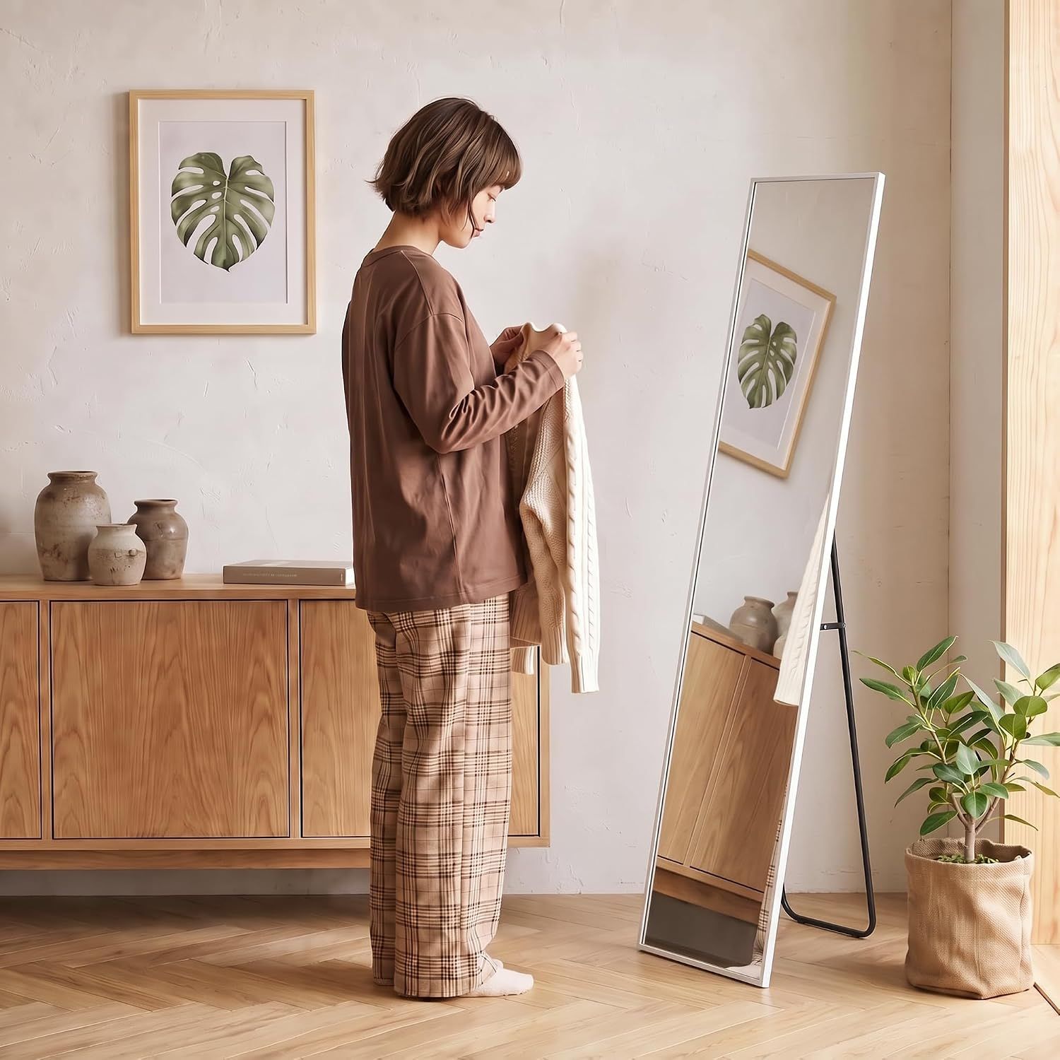 スタンドミラー 30×150cm 自立式 壁掛け 姿見 2WAY アルミフレーム