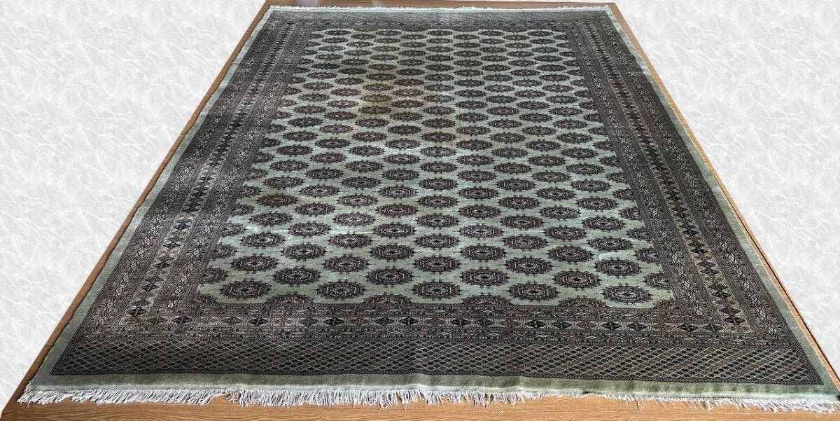 パキスタン製 手織り ウールラグ 305×255cm ペルシャ絨毯風 カーペット