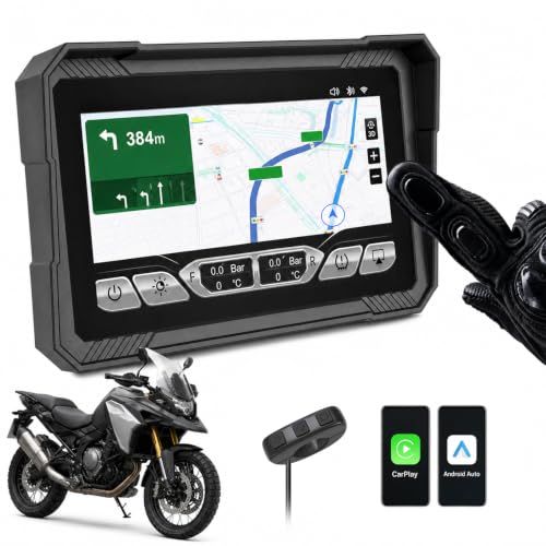 5インチ バイク ナビ ポータブルCarPlay スマートモニター 無線CarPlay/Android Auto対応 IP67防水 バイク用ディスプレイオーディオ タッチスクリーン 物理方コントロールキー 自動輝度調整 22言語 汎用ステー取 f66b7312
