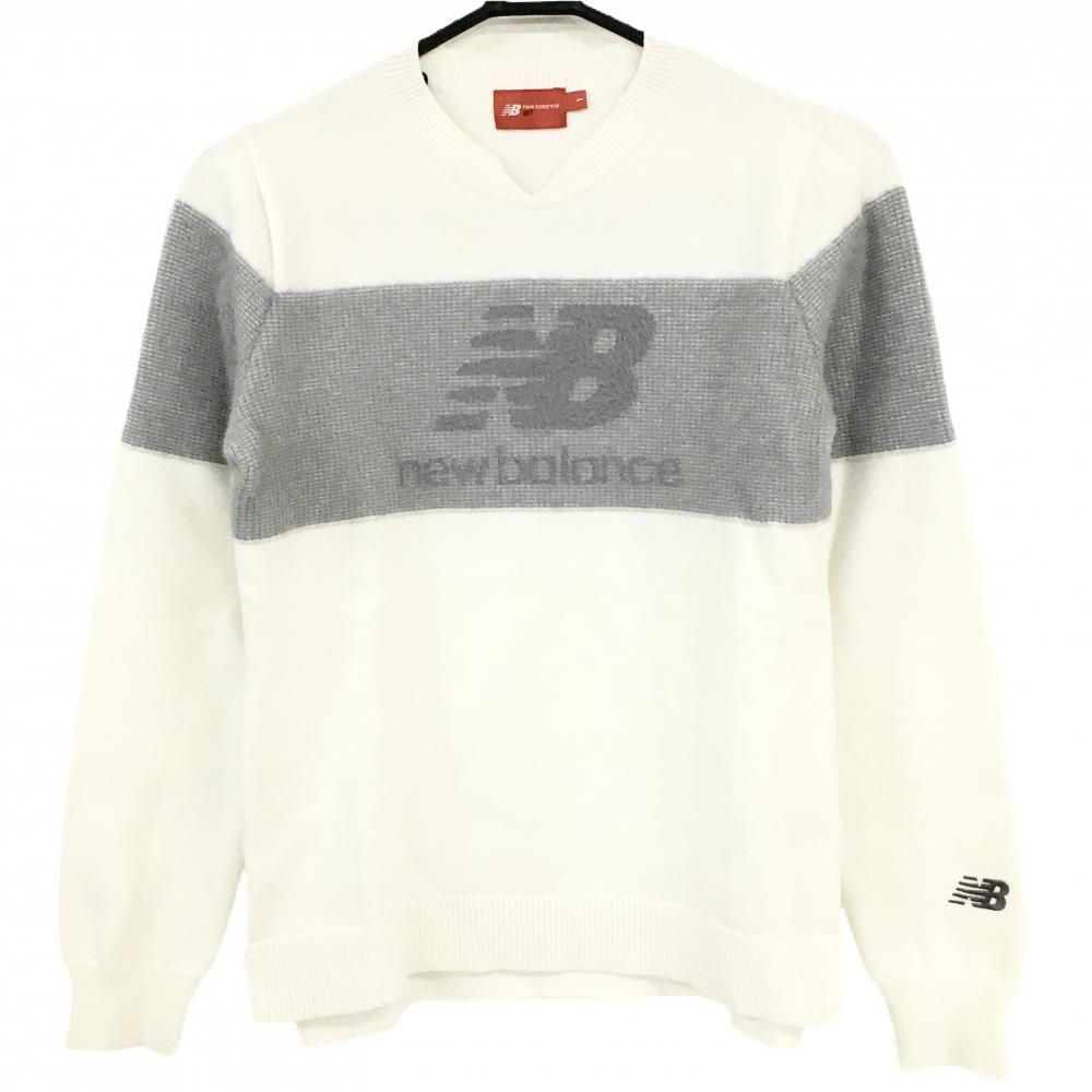 New Balance Golf レディース セーター グレー ニューバランスゴルフ セーター 白×グレー ウール混 ニット レディース