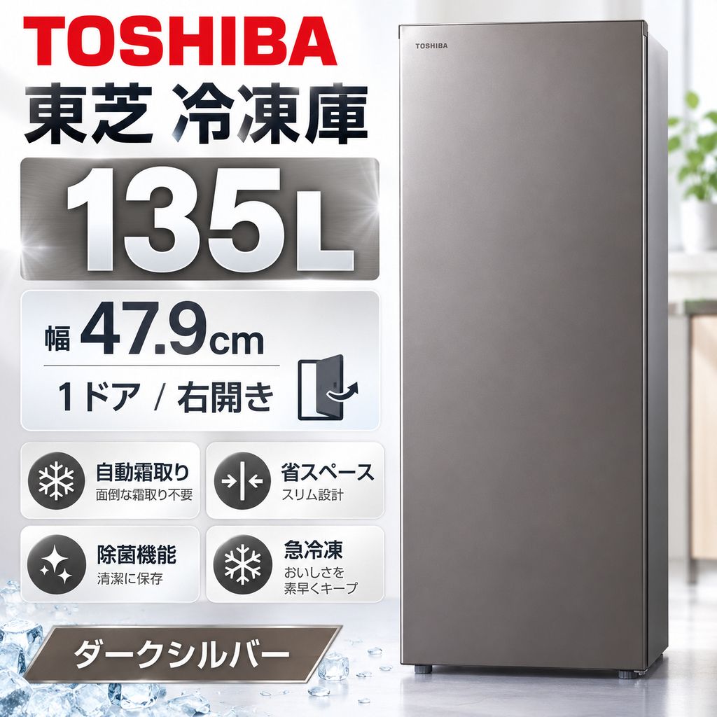 開封済・未使用品】TOSHIBA 東芝 冷凍庫 135L 右開き ダークシルバー