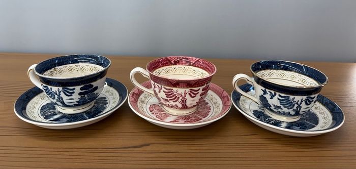 NIKKO ダブルフェニックス 赤山水 青山水 ウィローパターン 3客セット