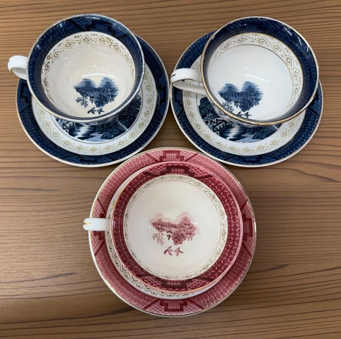 NIKKO ダブルフェニックス 赤山水 青山水 ウィローパターン 3客セット