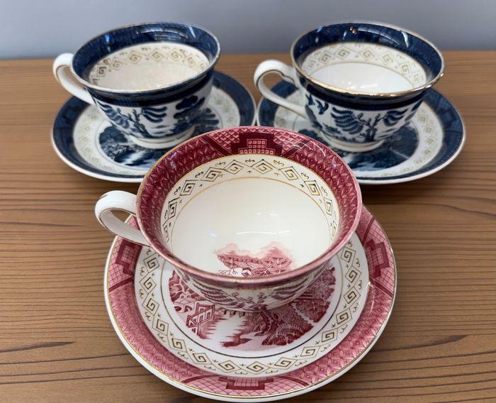 NIKKO ダブルフェニックス 赤山水 青山水 ウィローパターン 3客セット