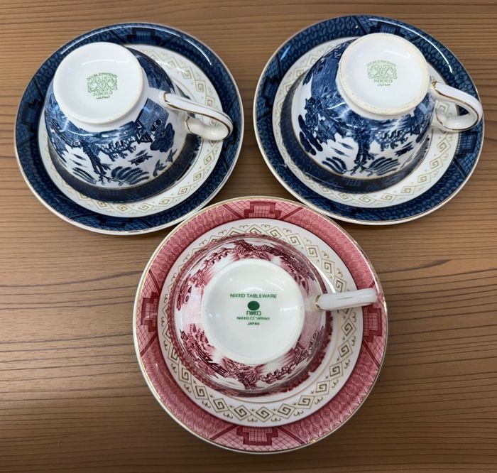 NIKKO ダブルフェニックス 赤山水 青山水 ウィローパターン 3客セット